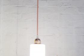 Lampe mit Kupferfassung und Vintage Glasschirm