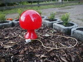 70er Mushroom Lampe | rotes Glas