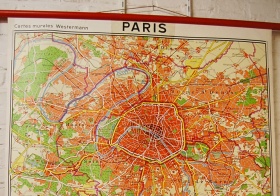 Paris | alte Schulwandkarte