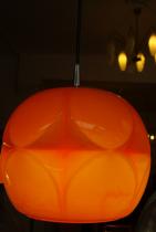 70er Deckenlampe / oranges Überfangglas / Peill & Putzler 