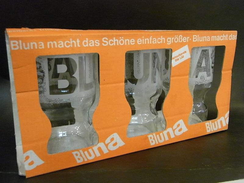 3 originalverpackte Bluna Gläser | 70er Jahre